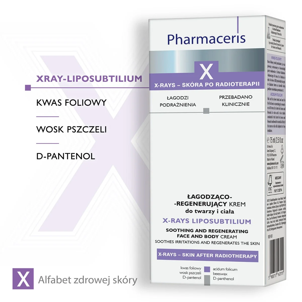 Pharmaceris X X-Rays Liposubtilium łagodząco-regenerujący krem do twarzy i ciała, 75 ml