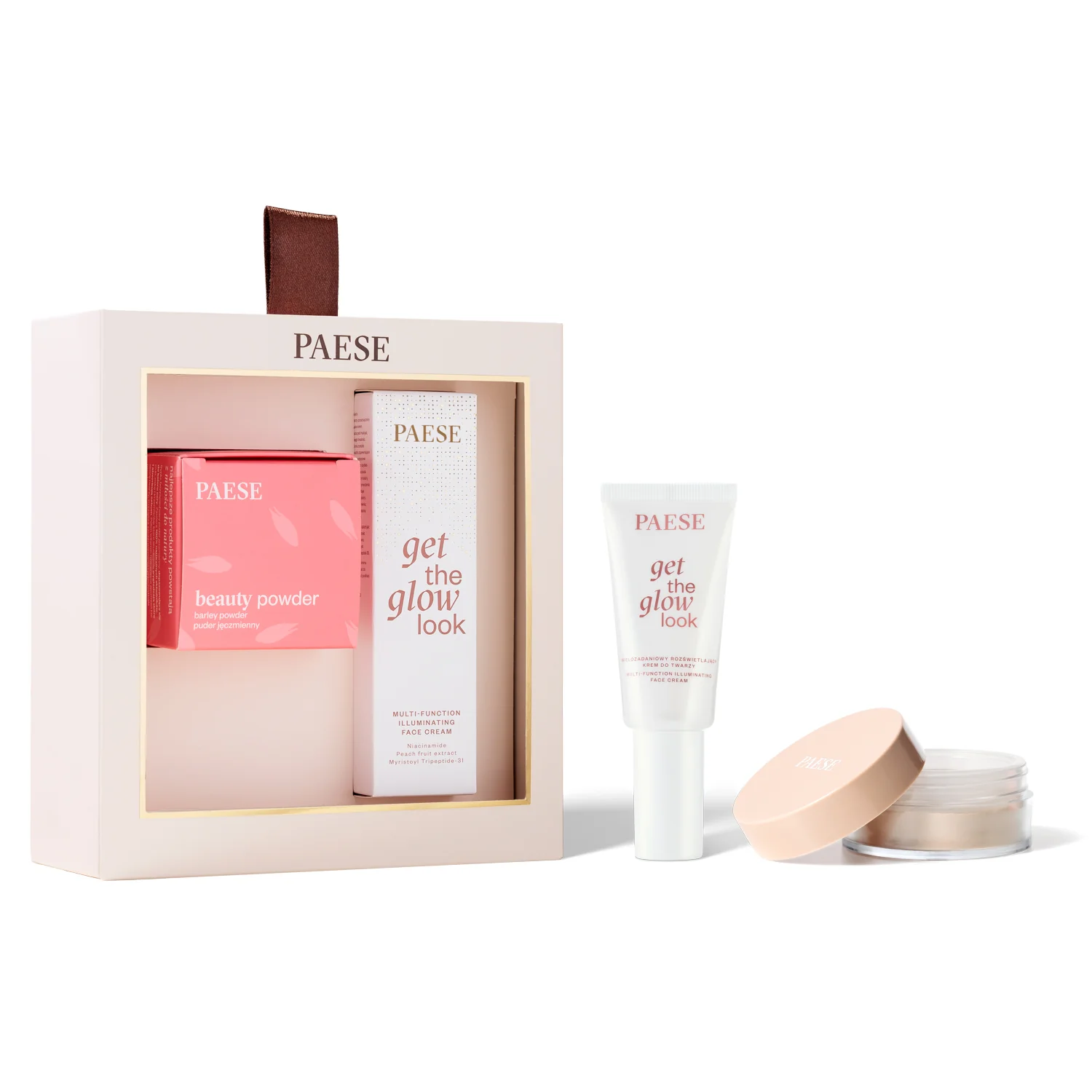 Paese zestaw świąteczny All About The Base 01 krem Get The Glow, 30 ml + puder jęczmienny, 10 g