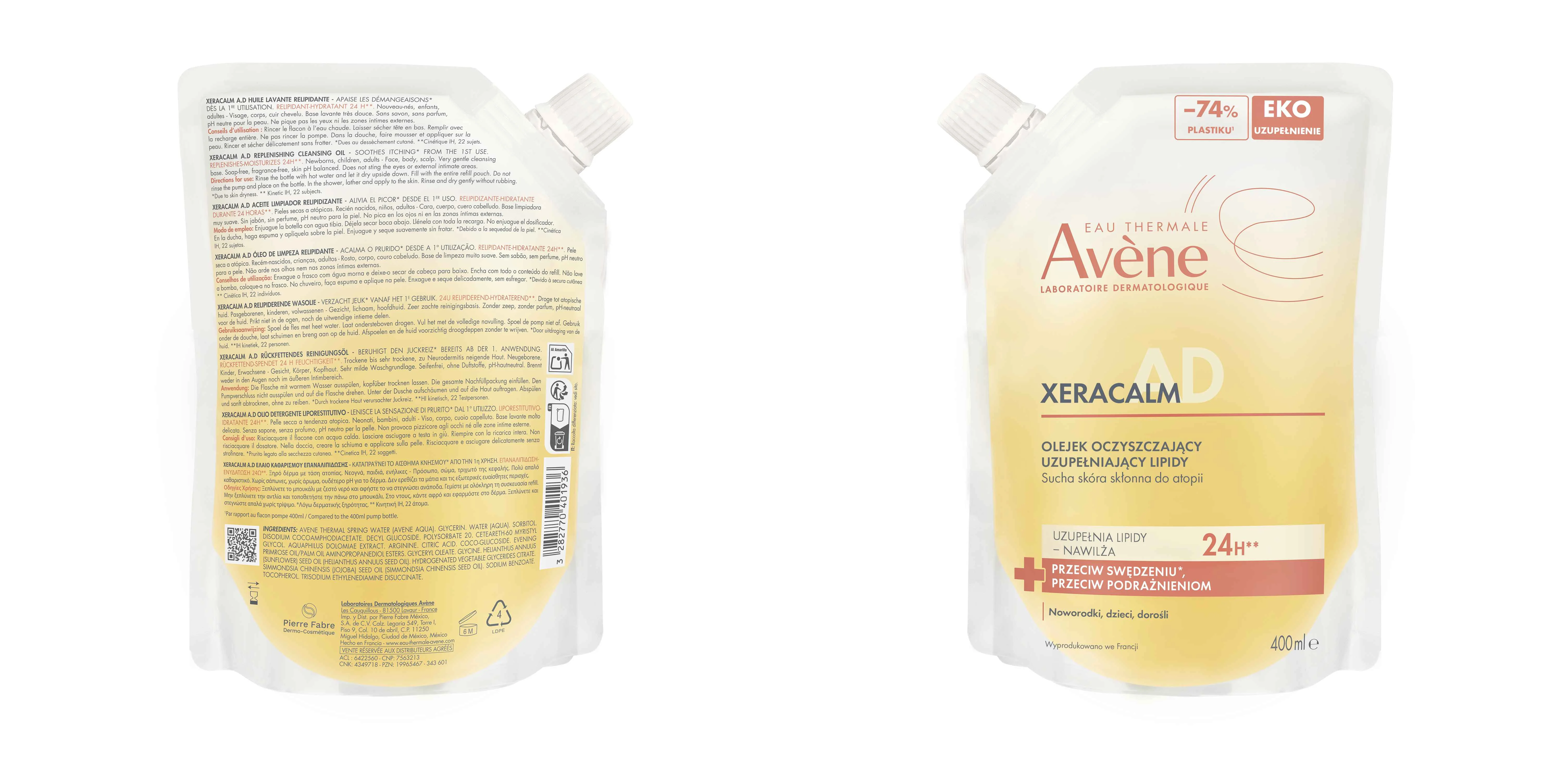 Avène XeraCalm AD olejek oczyszczający uzupełniający lipidy, refill, 400 ml