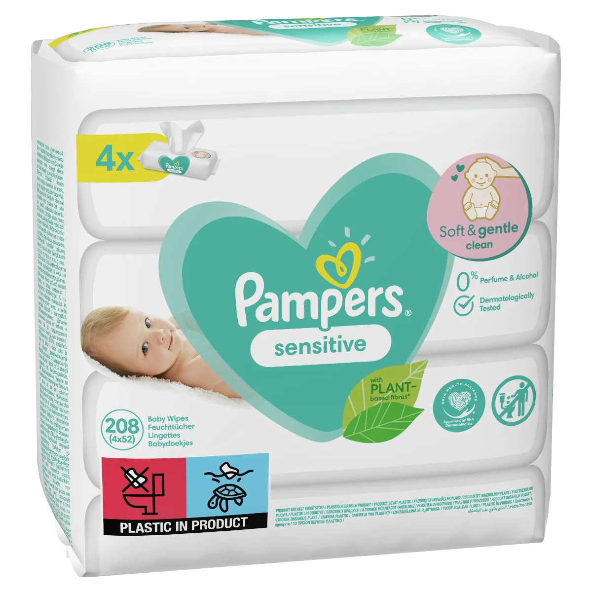 Pampers Sensitive chusteczki nawilżane, 4 x 52 szt.