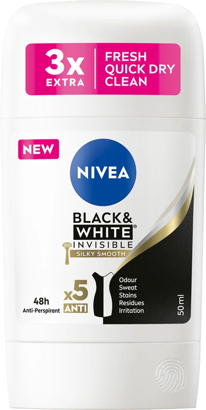 Nivea Black & White Silky Smooth antyperspirant w sztyfcie, 50 ml