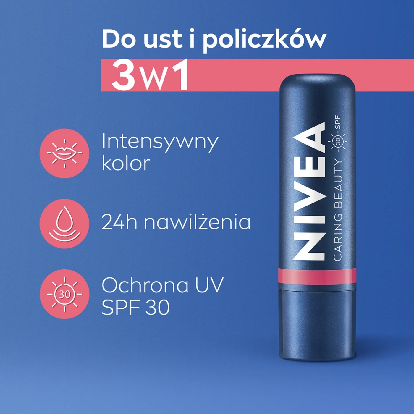 Nivea Caring Beauty 3w1 pomadka pielęgnująca Rose, 4,8 g