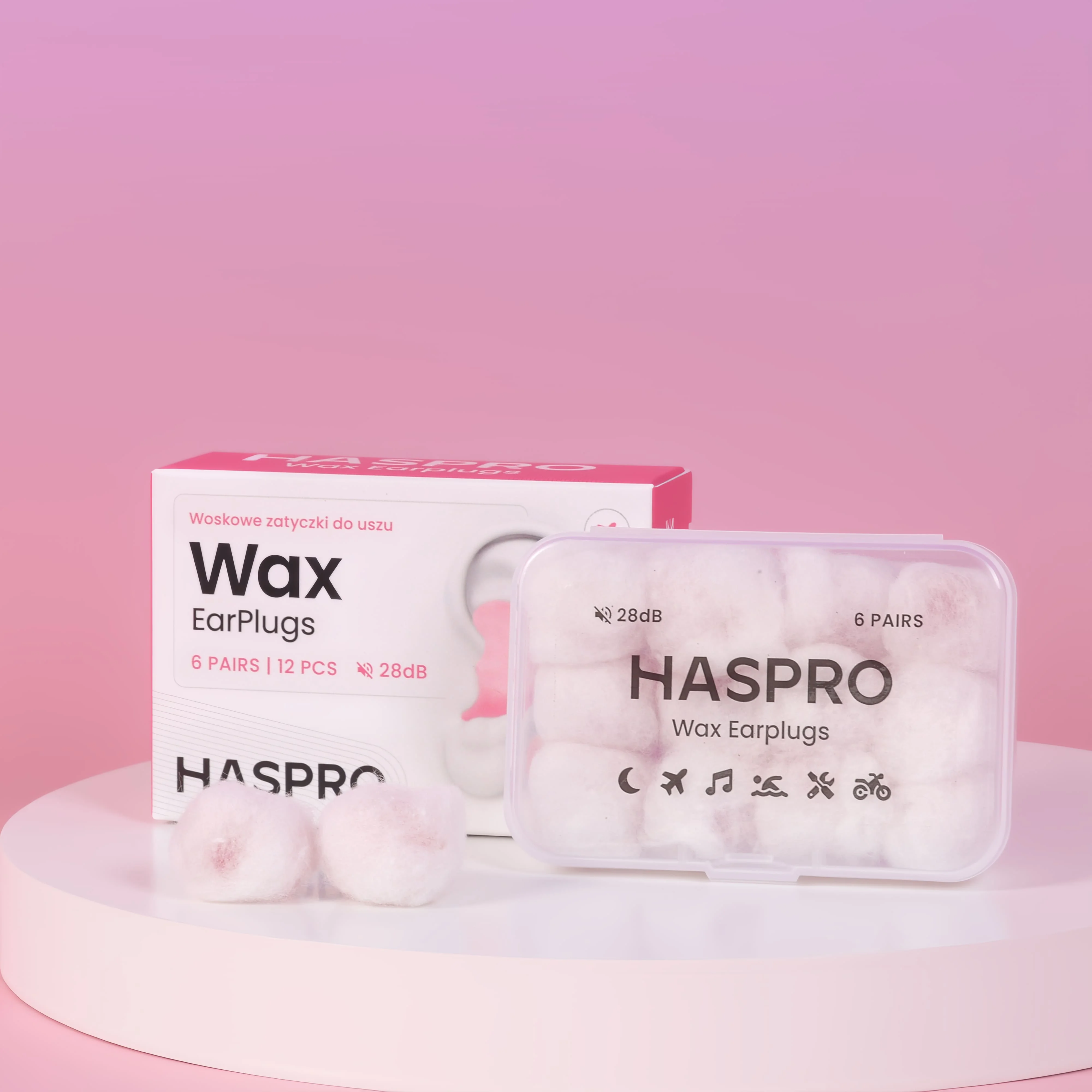 HASPRO Wax Earplugs woskowe zatyczki do uszu, 6 par
