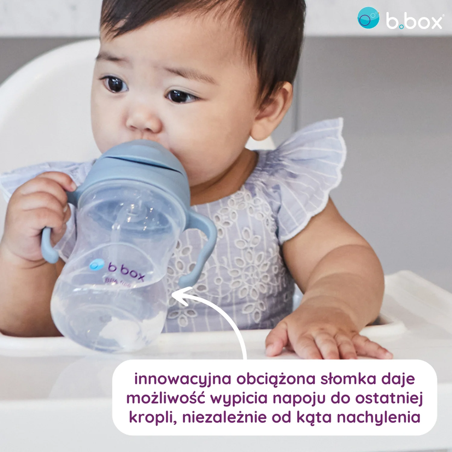 B.box bidon ze słomką błękitny, 240 ml