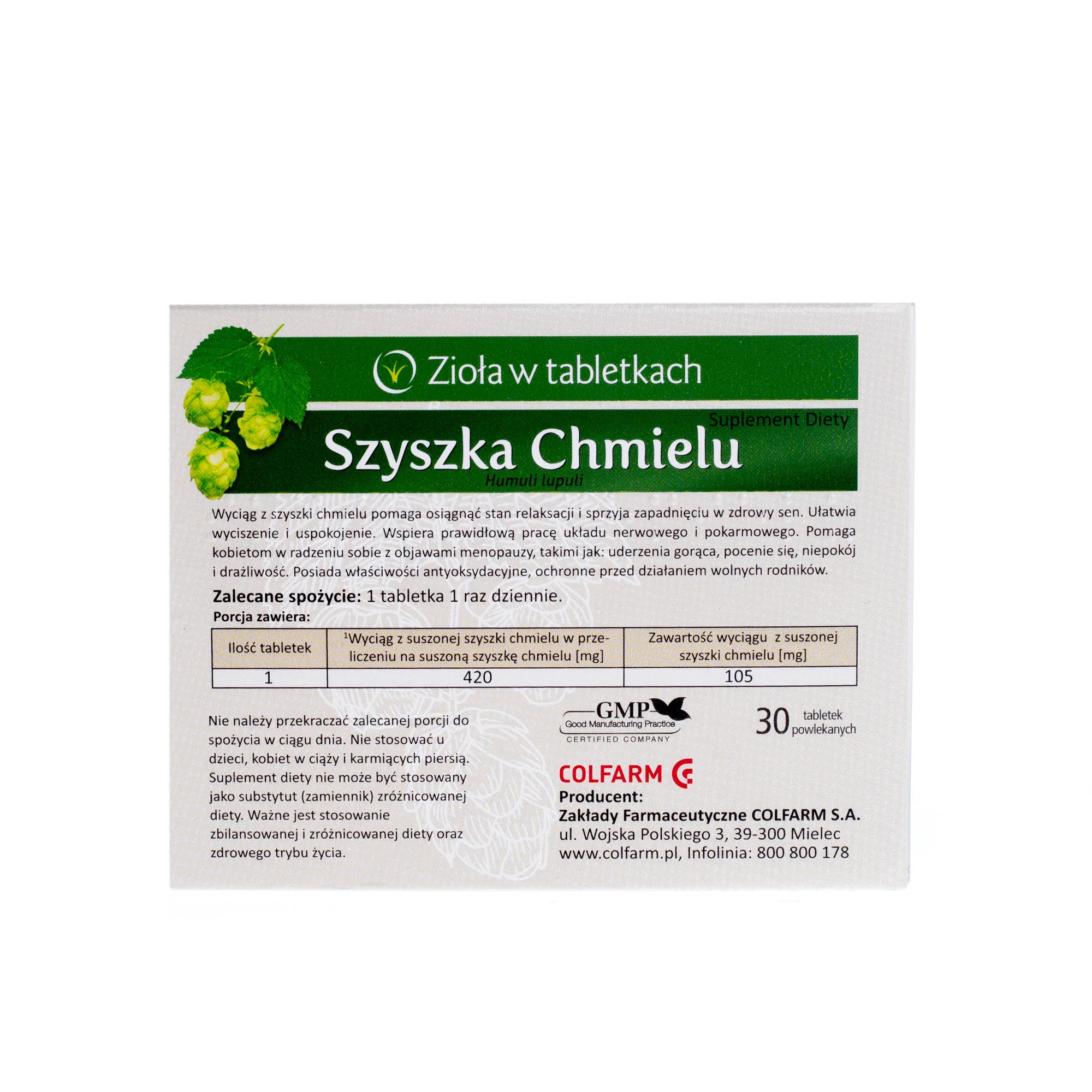 Colfarm Szyszka chmielu 30 tabletek powlekanych