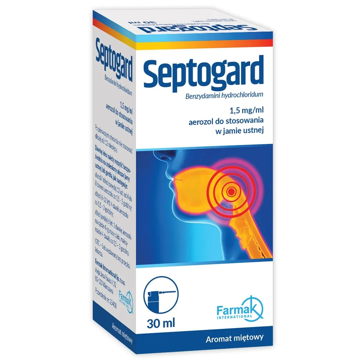 Septogard 1,5 mg/ml aerozol, aromat miętowy, 30 ml