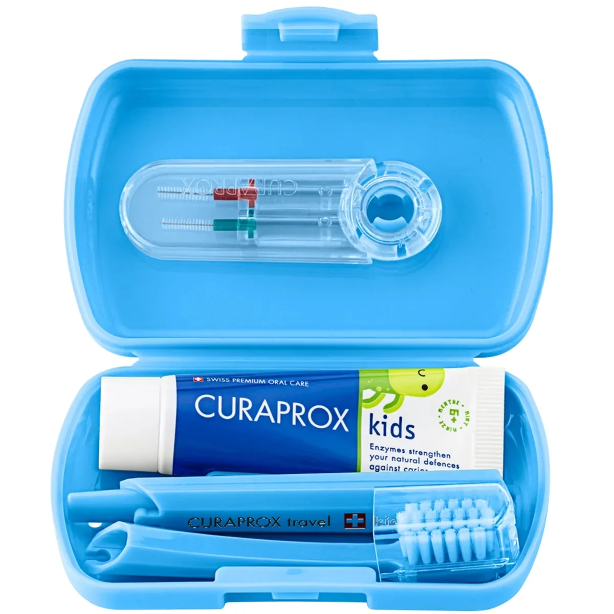 Curaprox Travel Set Kids zestaw podróżny do czyszczenia zębów dla dzieci 6-12 lat niebieski
