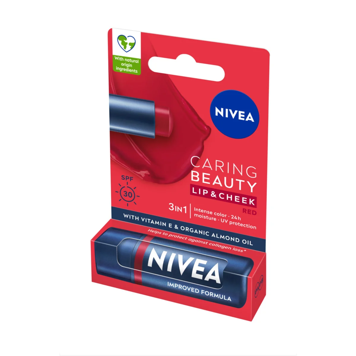 Nivea Caring Beauty 3w1 pomadka pielęgnująca Red, 4,8 g