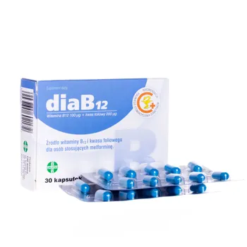 diaB12, witamina B12 100 μg + kwas foliowy 200 μg, 30 kapsułek 