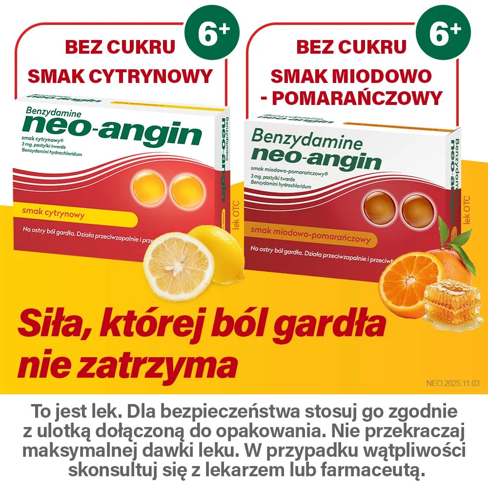Benzydamine neo-angin 3 mg smak cytrynowy 20 pastylek do ssania