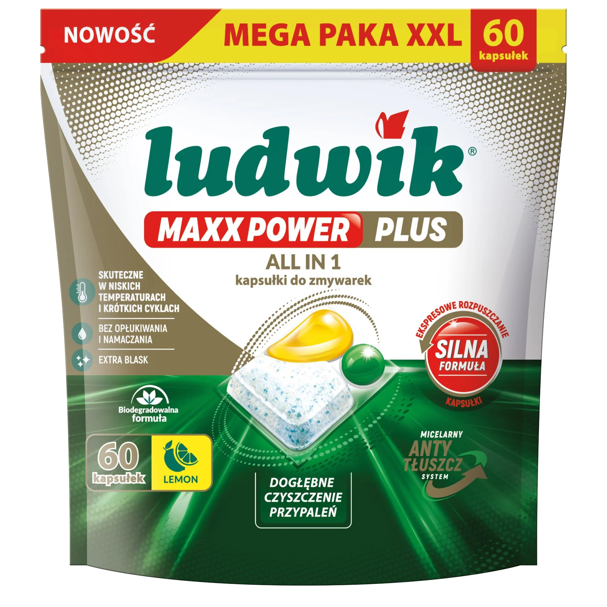 Ludwik Maxx Power Plus kapsułki do zmywarek, lemon, 60 sztuk