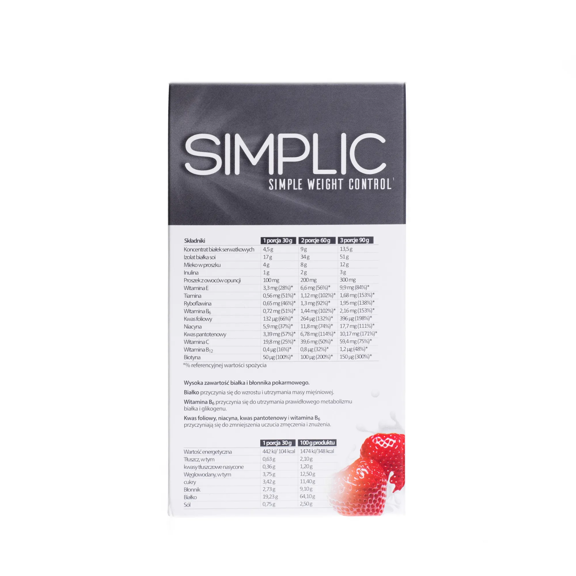 SIMPLIC, wysokobłonnikowy koktajl dla osób odchudzających się, smak truskawkowy,300 g(30 b x 10) 