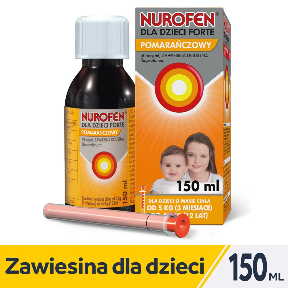 Nurofen dla dzieci Forte smak Pomarańczowy, 40 mg/ml, zawiesina doustna, 150 ml