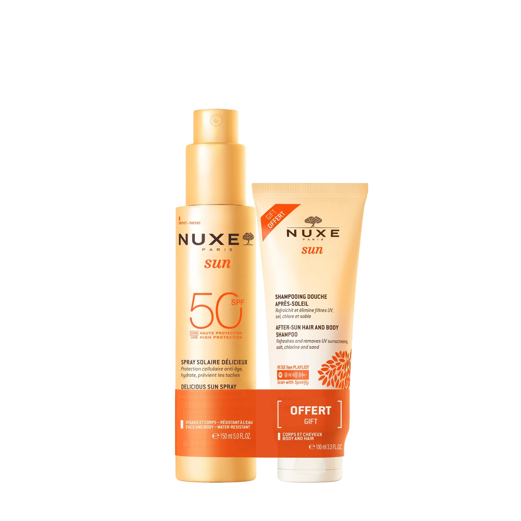 Nuxe Sun zestaw mleczko do opalania twarzy i ciała SPF 50, 150 ml + żel pod prysznic po opalaniu, 100 ml