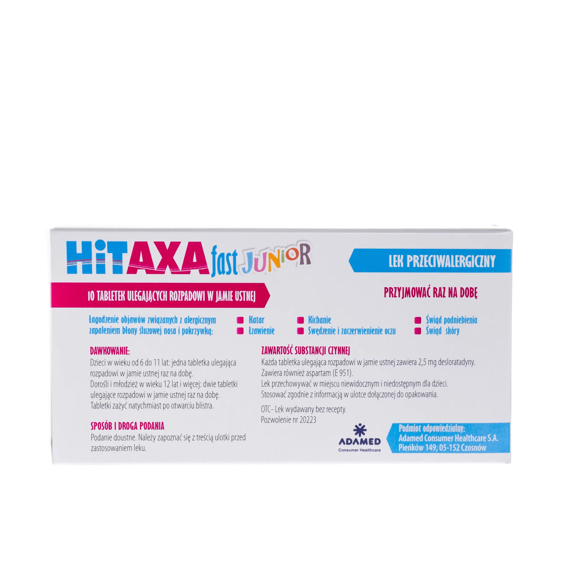 Hitaxa fast junior, 2,5 mg, 10 tabletek ulegających rozpadowi w jamie ustnej 