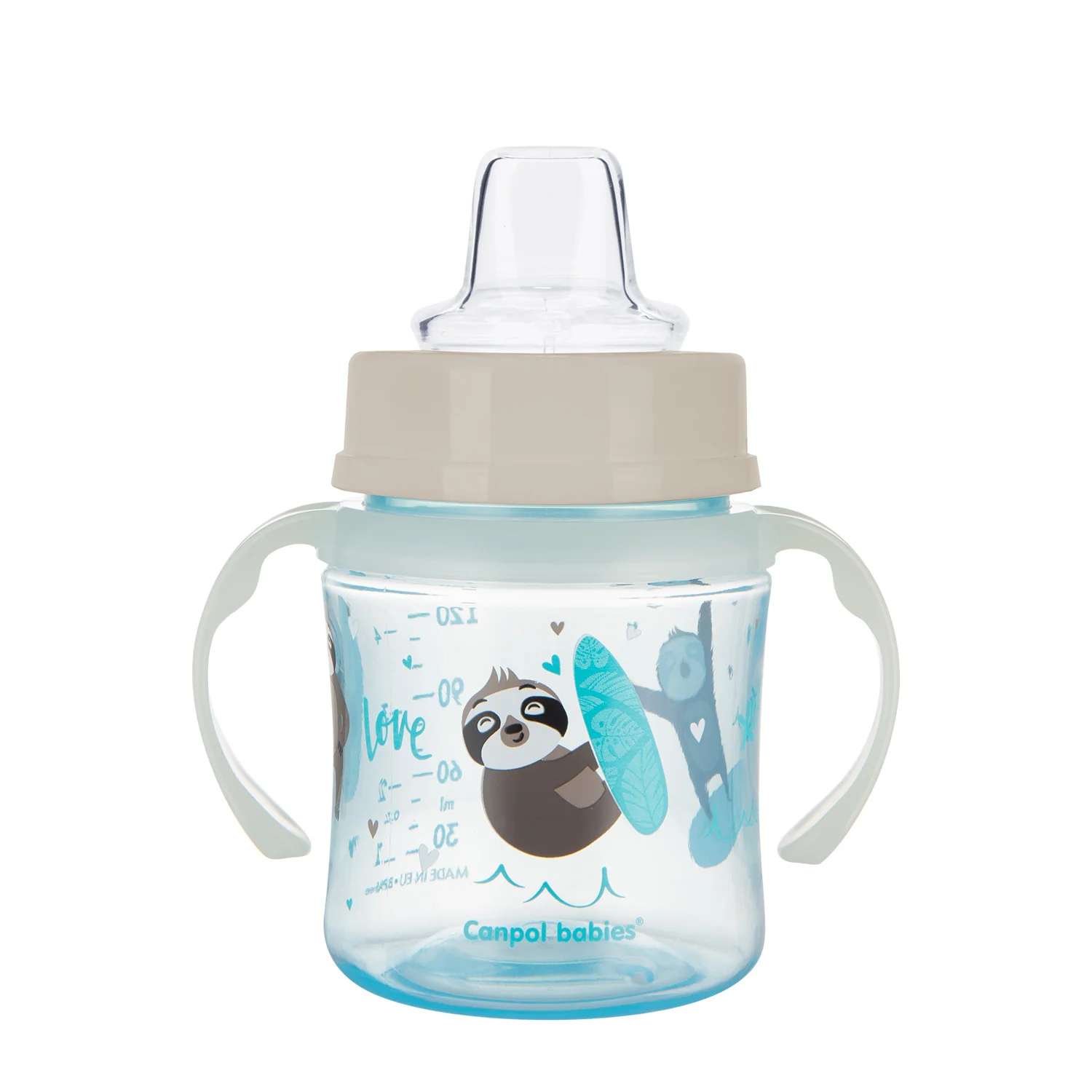 Canpol Babies, kubek treningowy z miękkim ustnikiem i uchwytami, od 6 miesiąca 35/207_blu, 120 ml