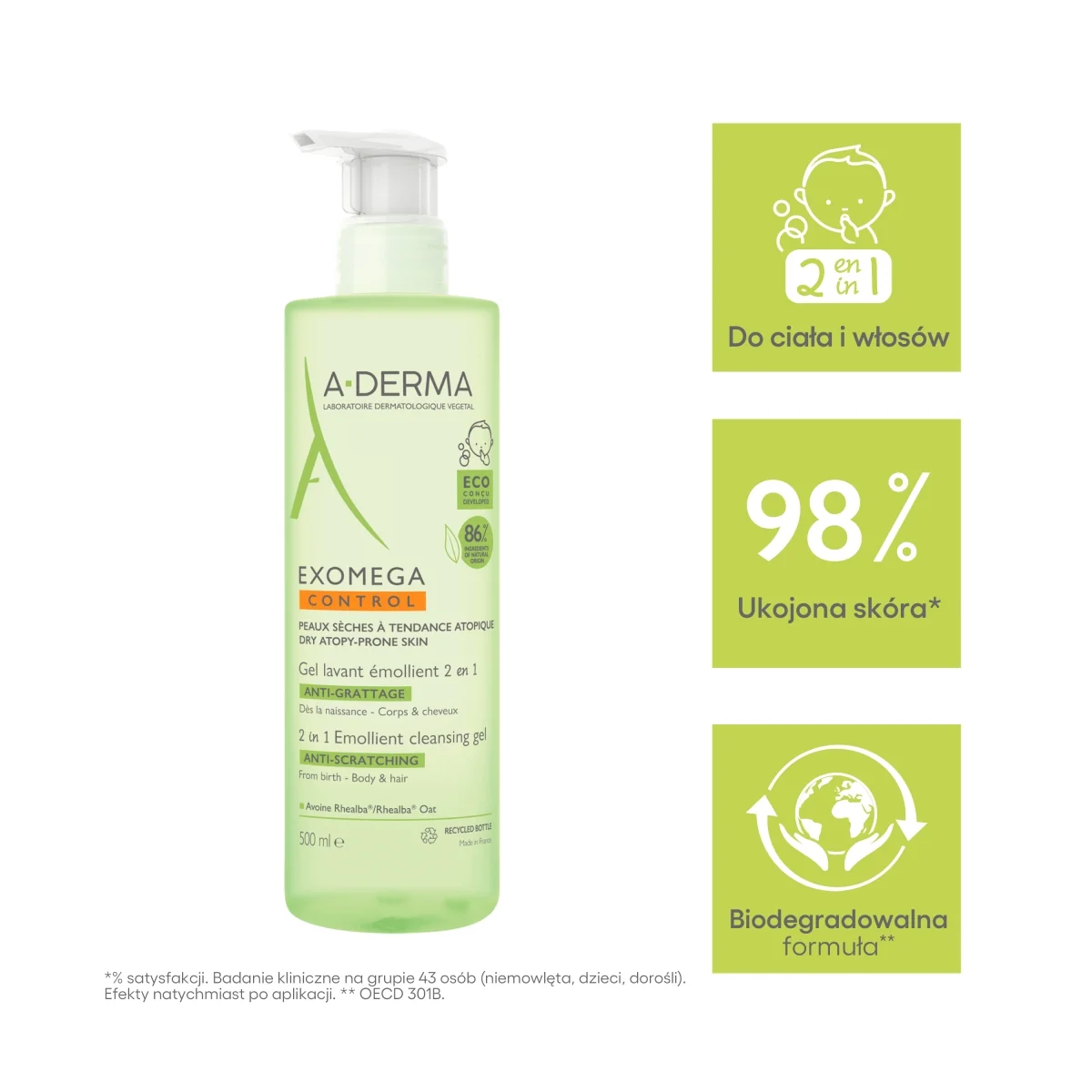 Aderma Exomega Control żel emolientowy 2 w 1, 500 ml