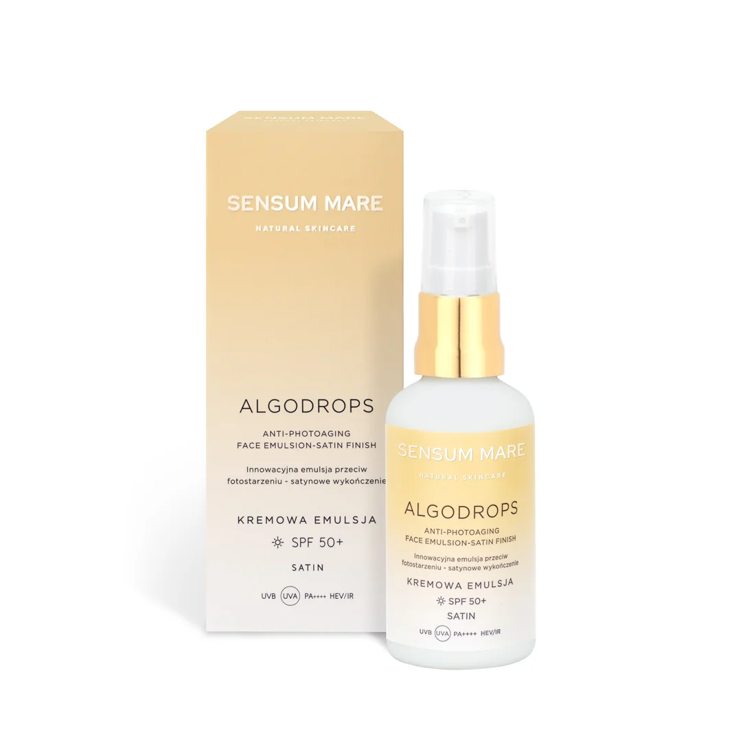 Sensum Mare Algodrops Satin innowacyjna kremowa emulsja ochronna przeciw fotostarzeniu SPF 50+ UVB UVA PA++++ HEV/IR, 50 ml