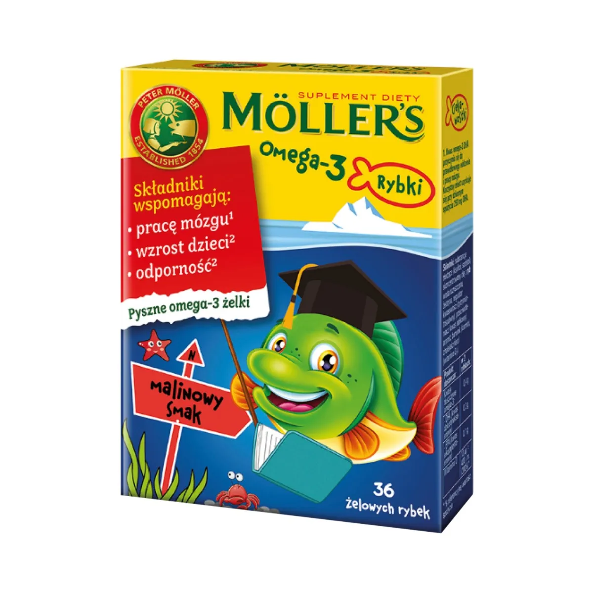 Mollers Omega-3 Rybki, suplement diety, smak malinowy, 36 żelki