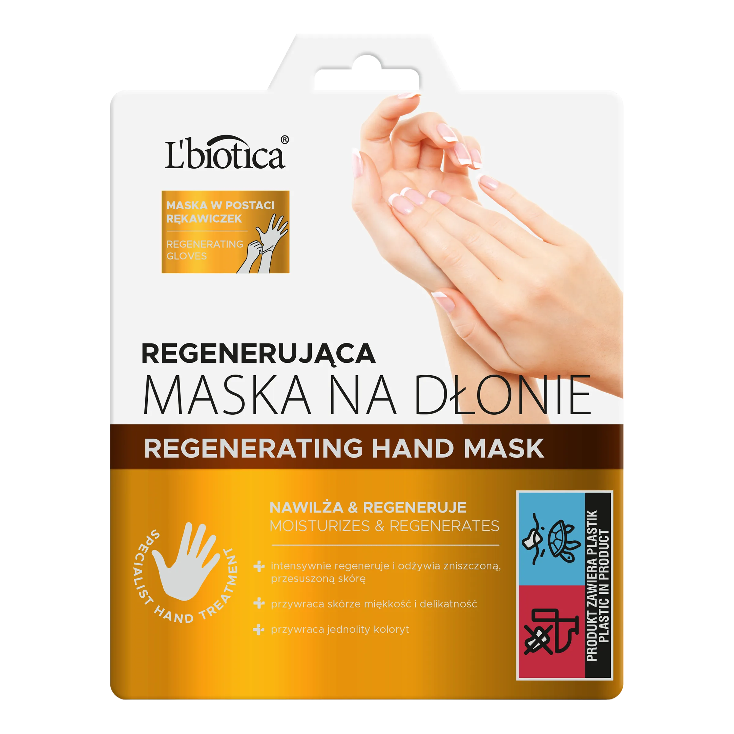 L'biotica, regenerująca maska na dłonie w postaci nasączonych rękawiczek, 26 g 