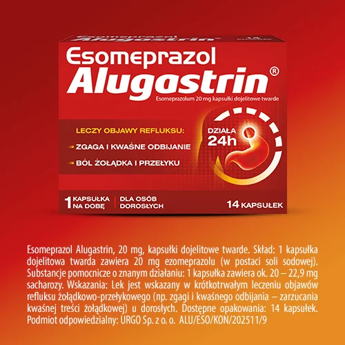 Esomeprazol Alugastrin 20 mg 14 kapsułek dojelitowych twardych
