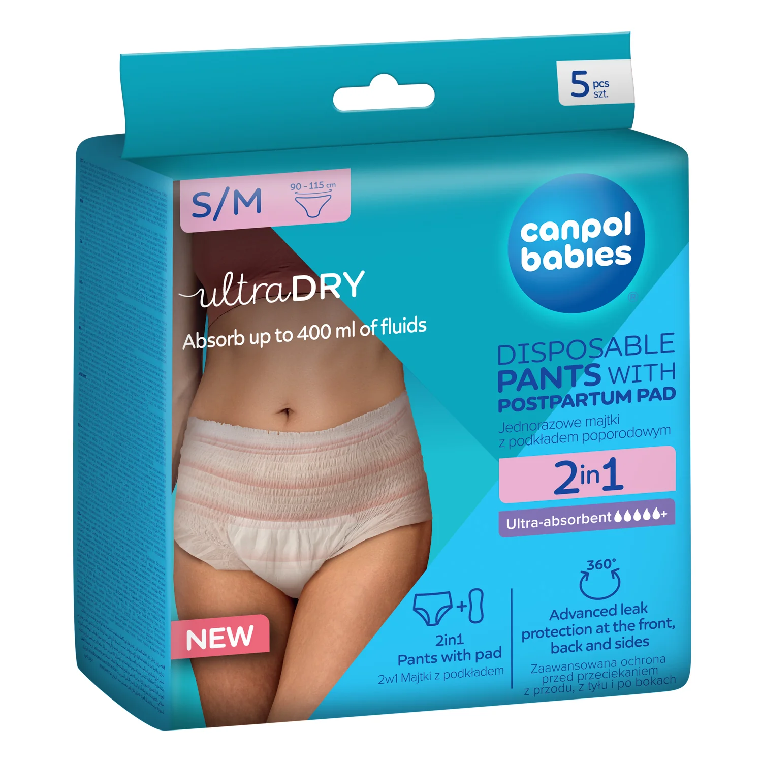Canpol Babies ultraDRY oddychające majtki jednorazowe z podkładem poporodowym S/M, 5 sztuk