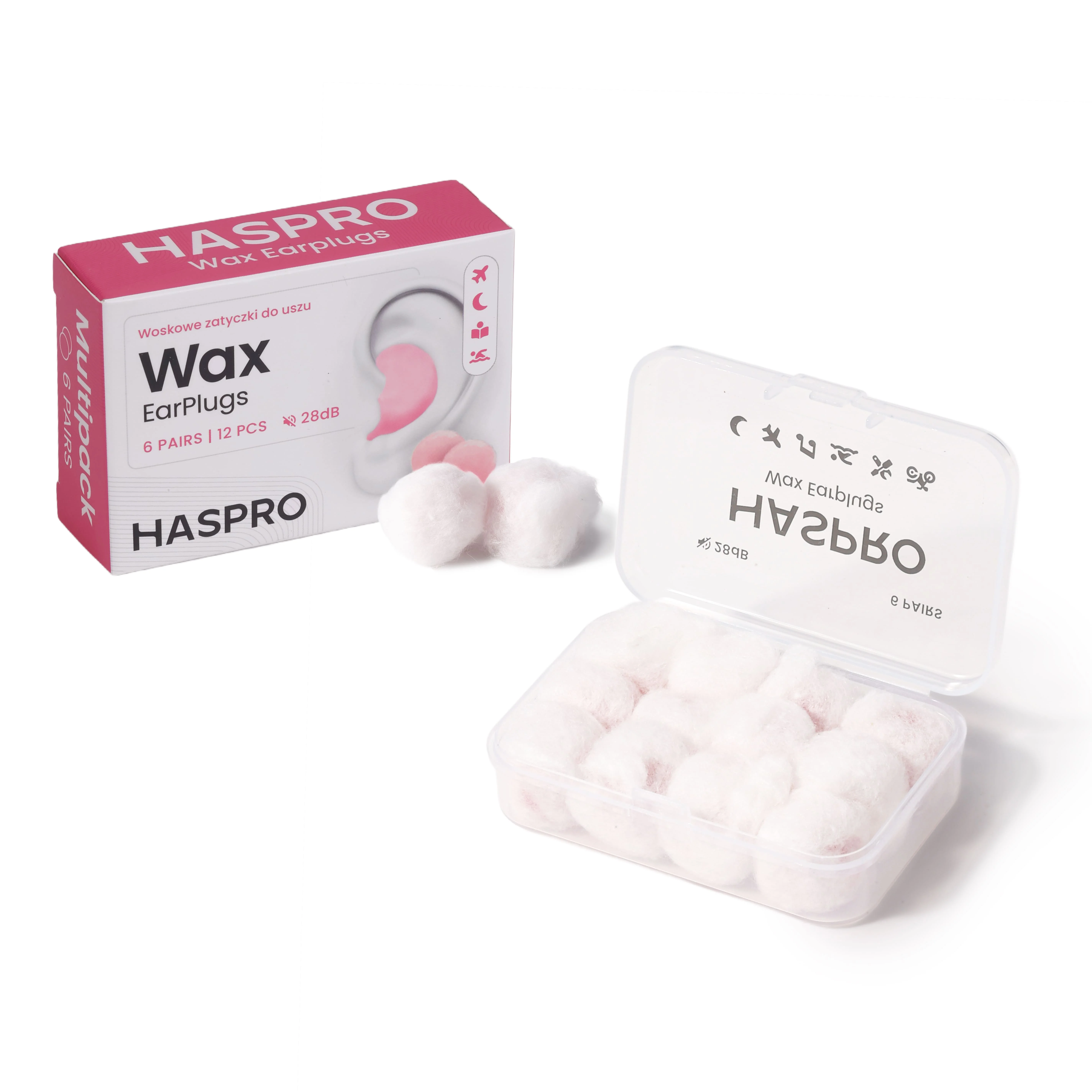 HASPRO Wax Earplugs woskowe zatyczki do uszu, 6 par