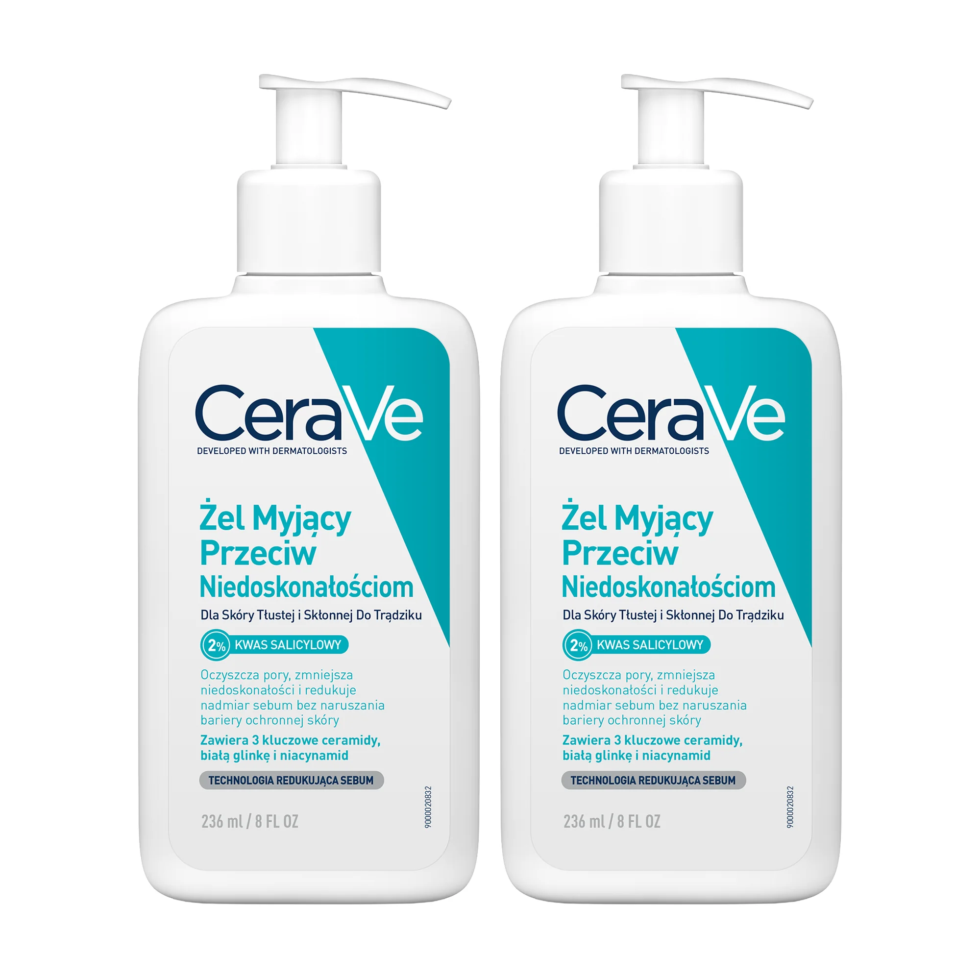 CeraVe żel myjący przeciw niedoskonałościom, 2 x 236 ml