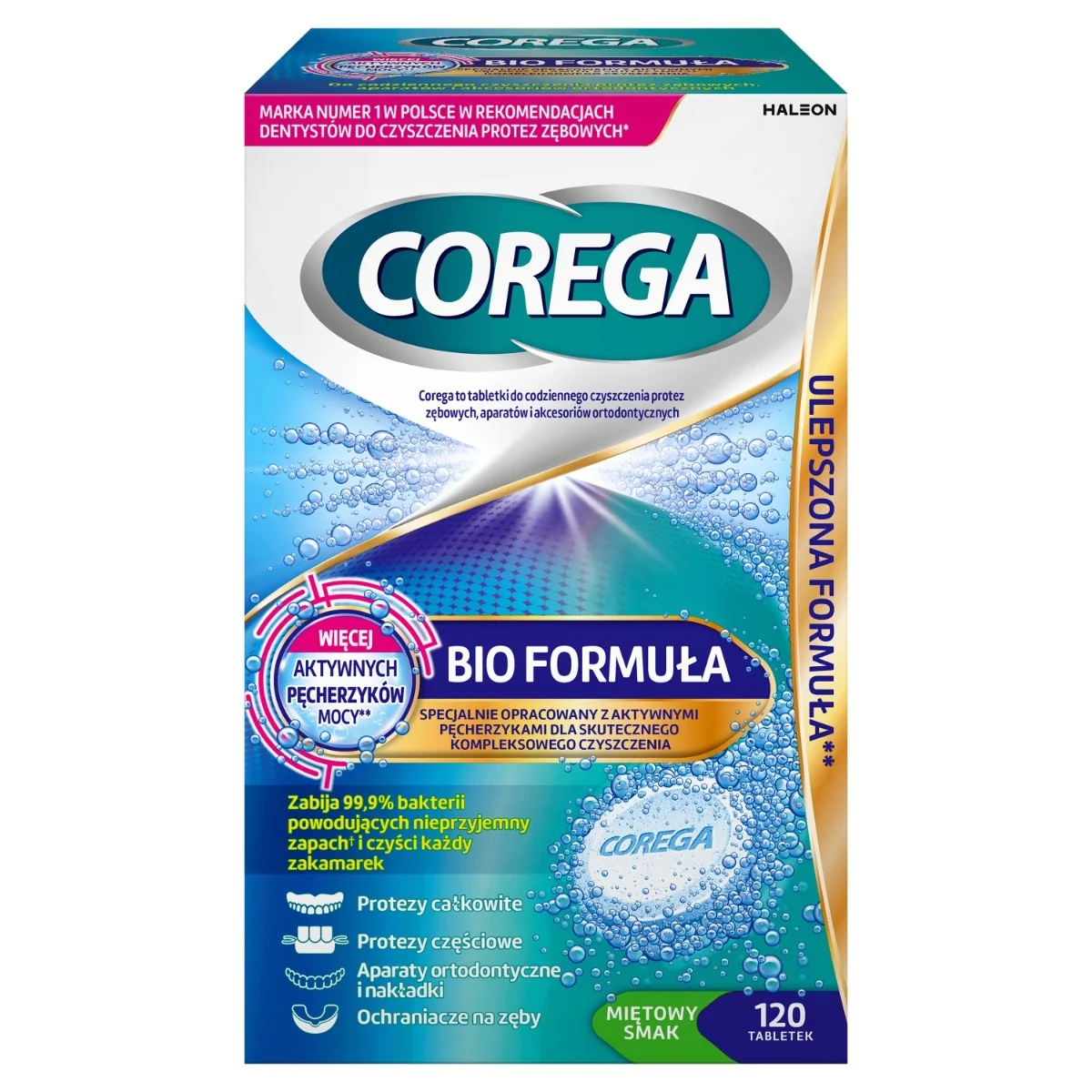 Corega Bio Formuła tabletki do codziennego czyszczenia protez zębowych, 120 sztuk
