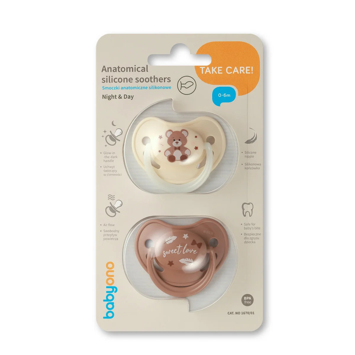 Babyono smoczek anatomiczny silikonowy 0-6 m, 2 sztuki