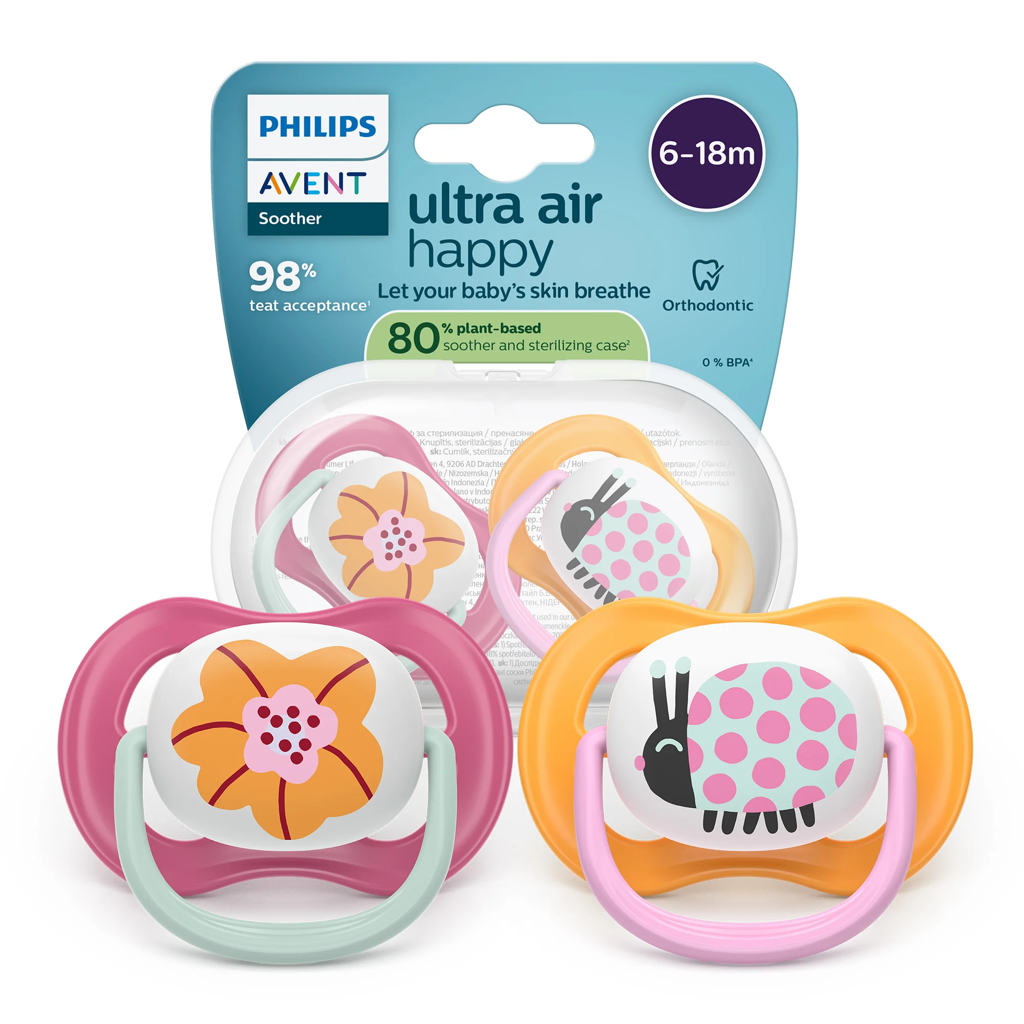 Philips Avent Ultra Air Happy ortodontyczny smoczek uspokajający 6-18 m, 2 sztuki