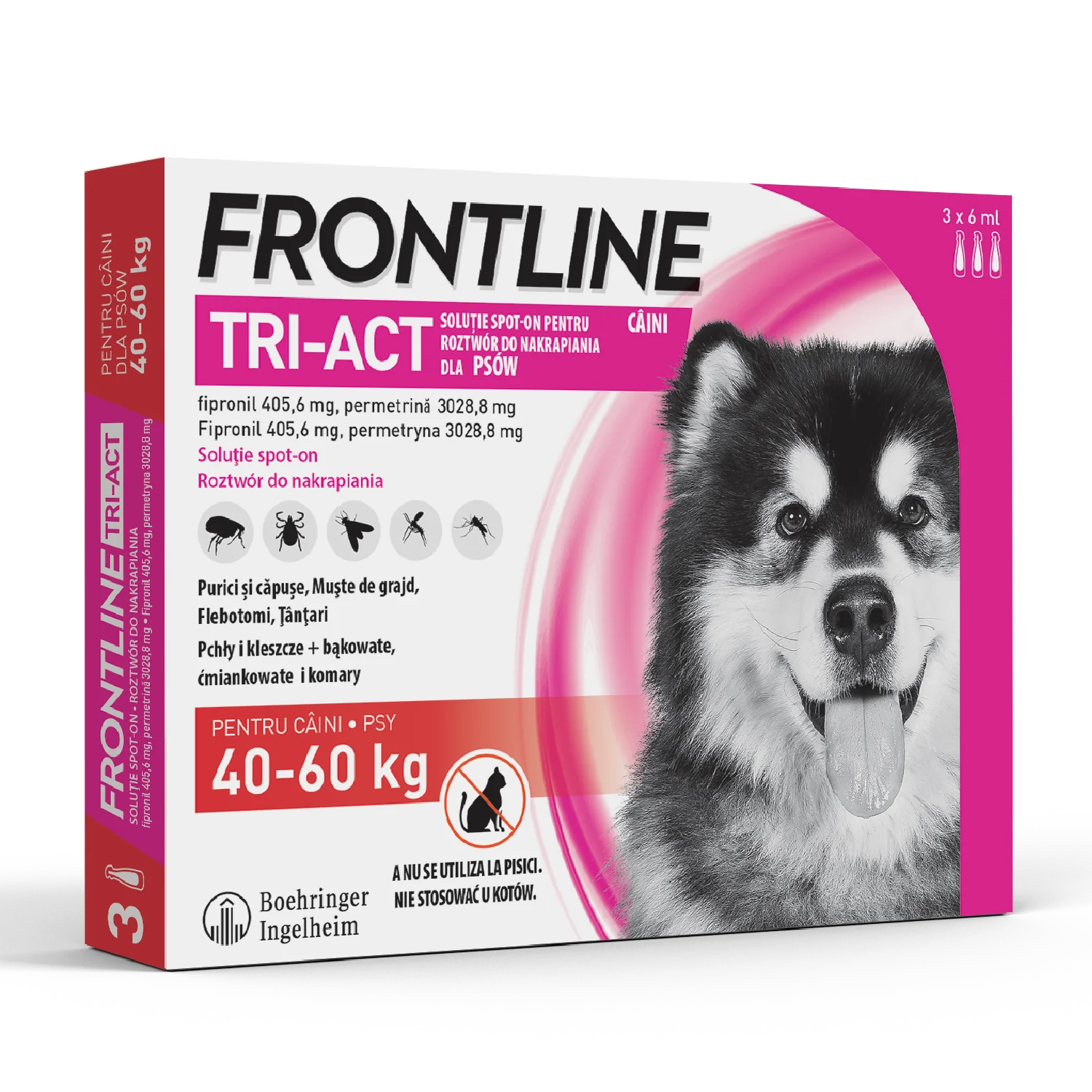 Frontline Tri-Act XL (405,6 mg + 3028,8 mg)/6 ml roztwór do nakrapiania dla psów 40-60 kg, 3 x 6 ml