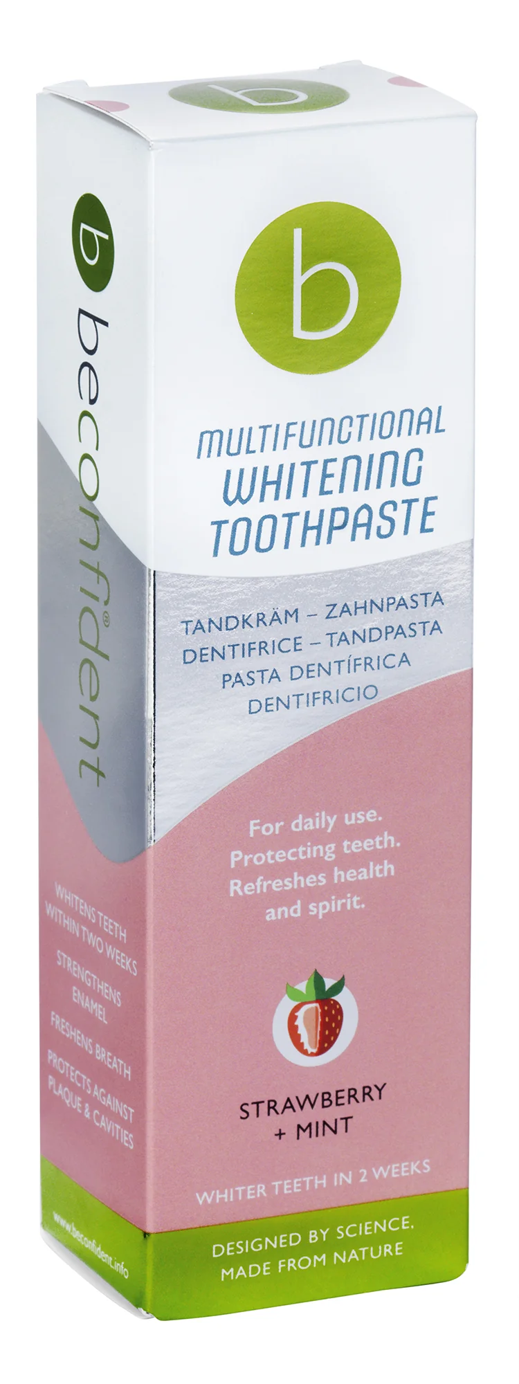 Beconfident wielofunkcyjna wybielająca pasta do zębów o smaku truskawki i mięty, 75 ml