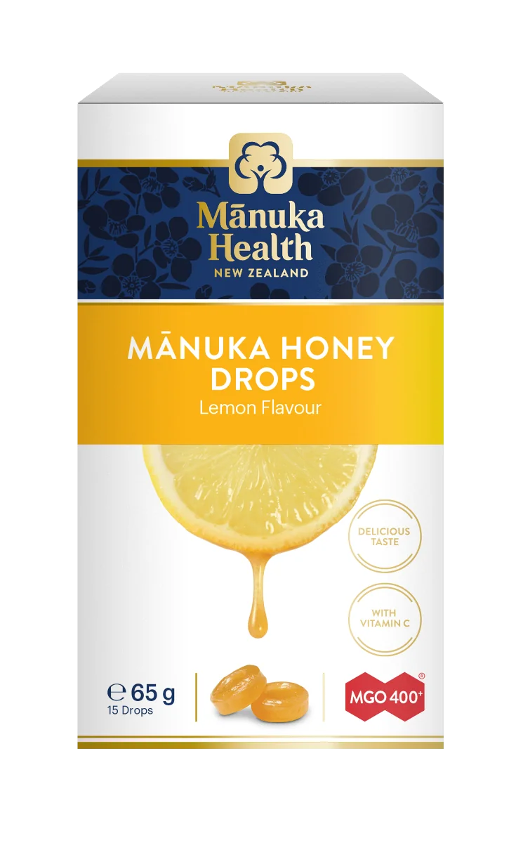 Cukierki z Miodem Manuka MGO 400+ i witaminą C, suplement diety, smak cytrynowy, 65 g