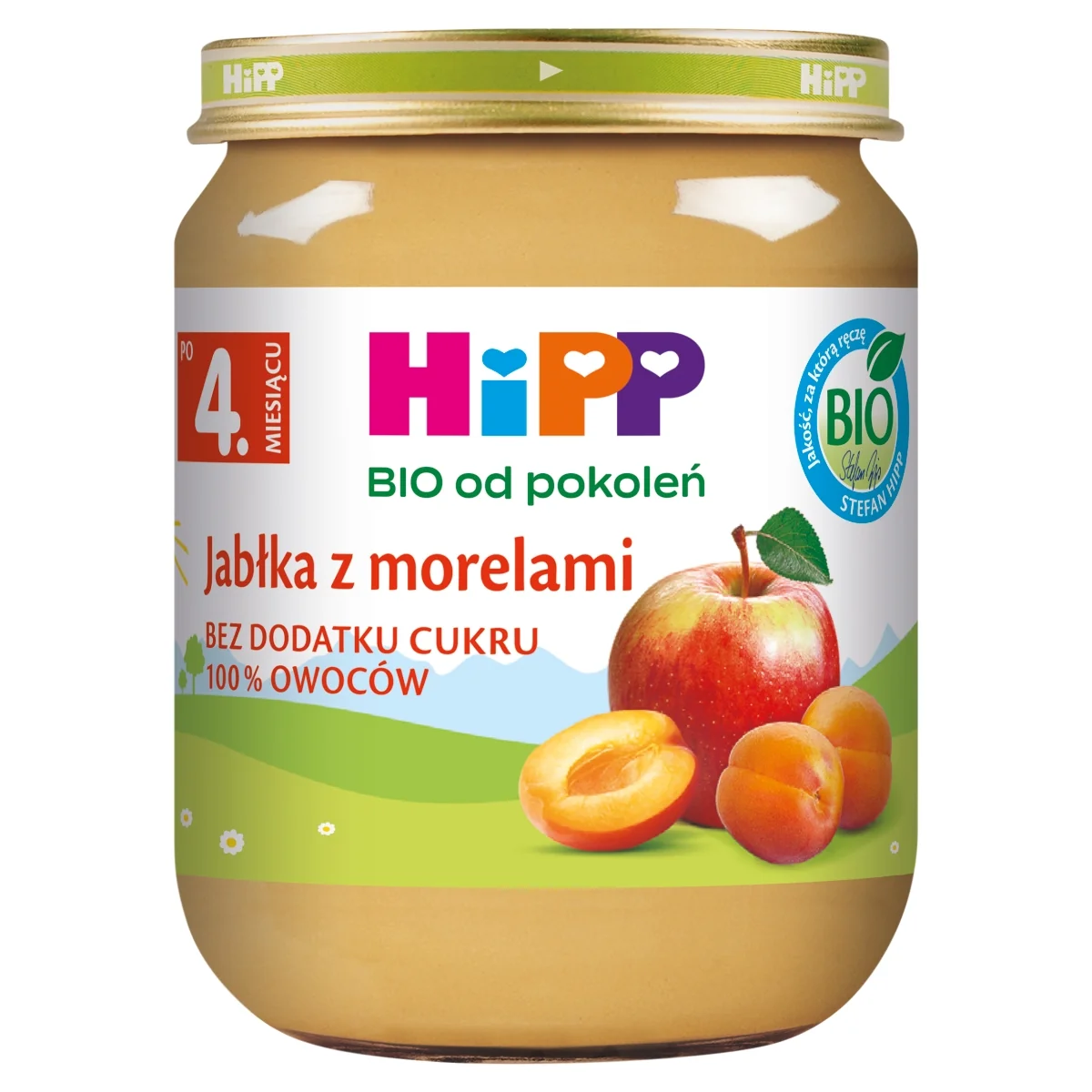HiPP BIO od pokoleń jabłka z morelami po 4. miesiącu, 125 g
