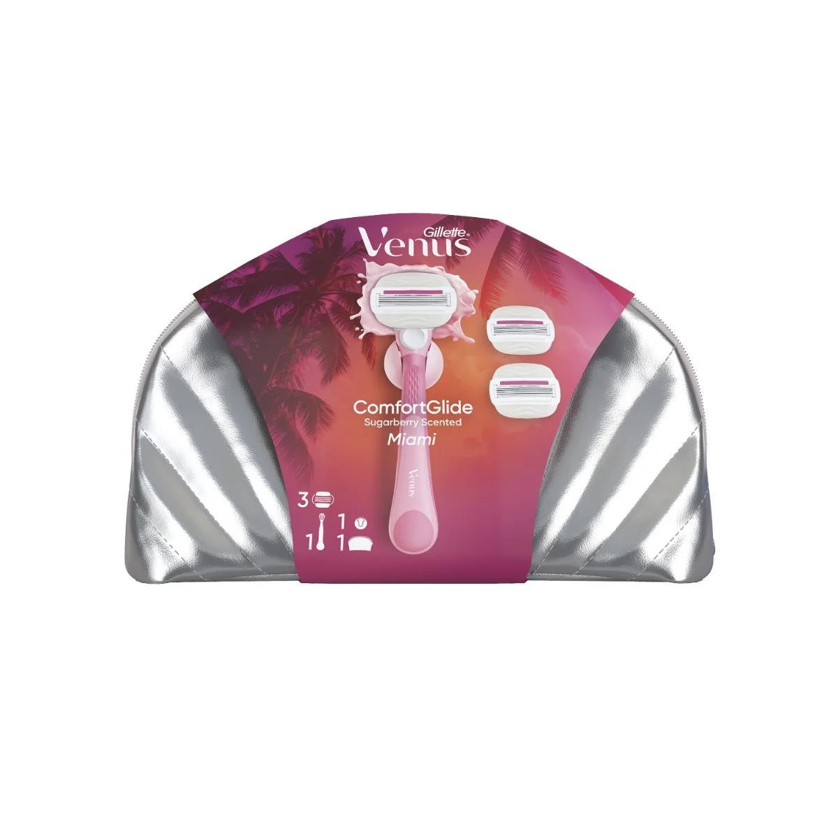 Gillette Venus ComfortGlide Miami Zestaw maszynka do golenia + 3 głowice + uchwyt prysznicowy