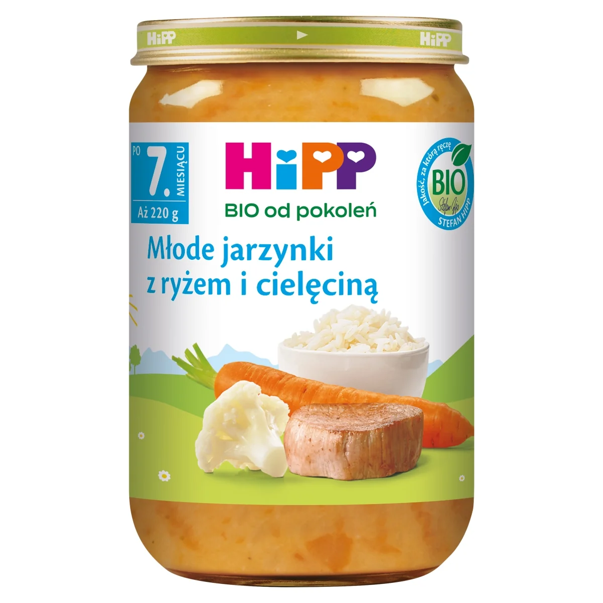 HiPP BIO od pokoleń obiadek młode jarzynki z ryżem i cielęciną po 7. miesiącu, 220 g