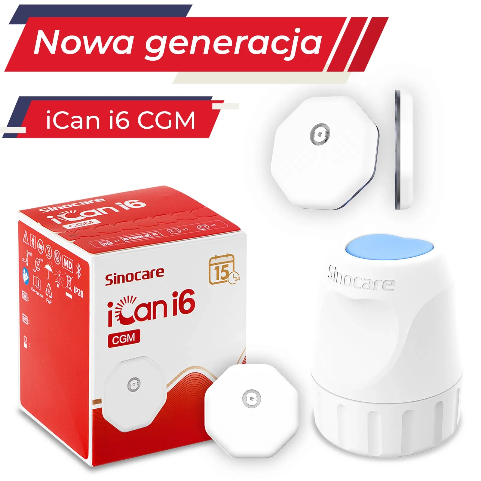 Sinocare iCan i6 CGM sensor do systemu ciągłego monitorowania glikemii, 1 sztuka