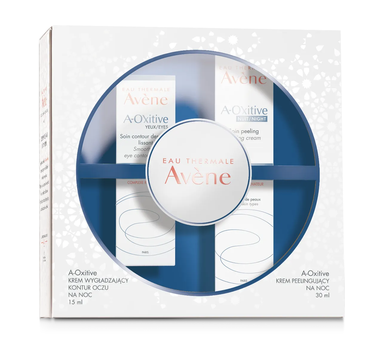 Avene A-Oxitiv NOC zestaw : krem peelingujący + krem wygładzający kontur oczu, 30 ml + 15 ml