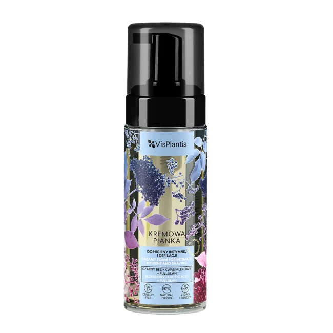 VisPlantis kremowa pianka do higieny intymnej i depilacji Czarny bez i Kwas mlekowy, 170 ml