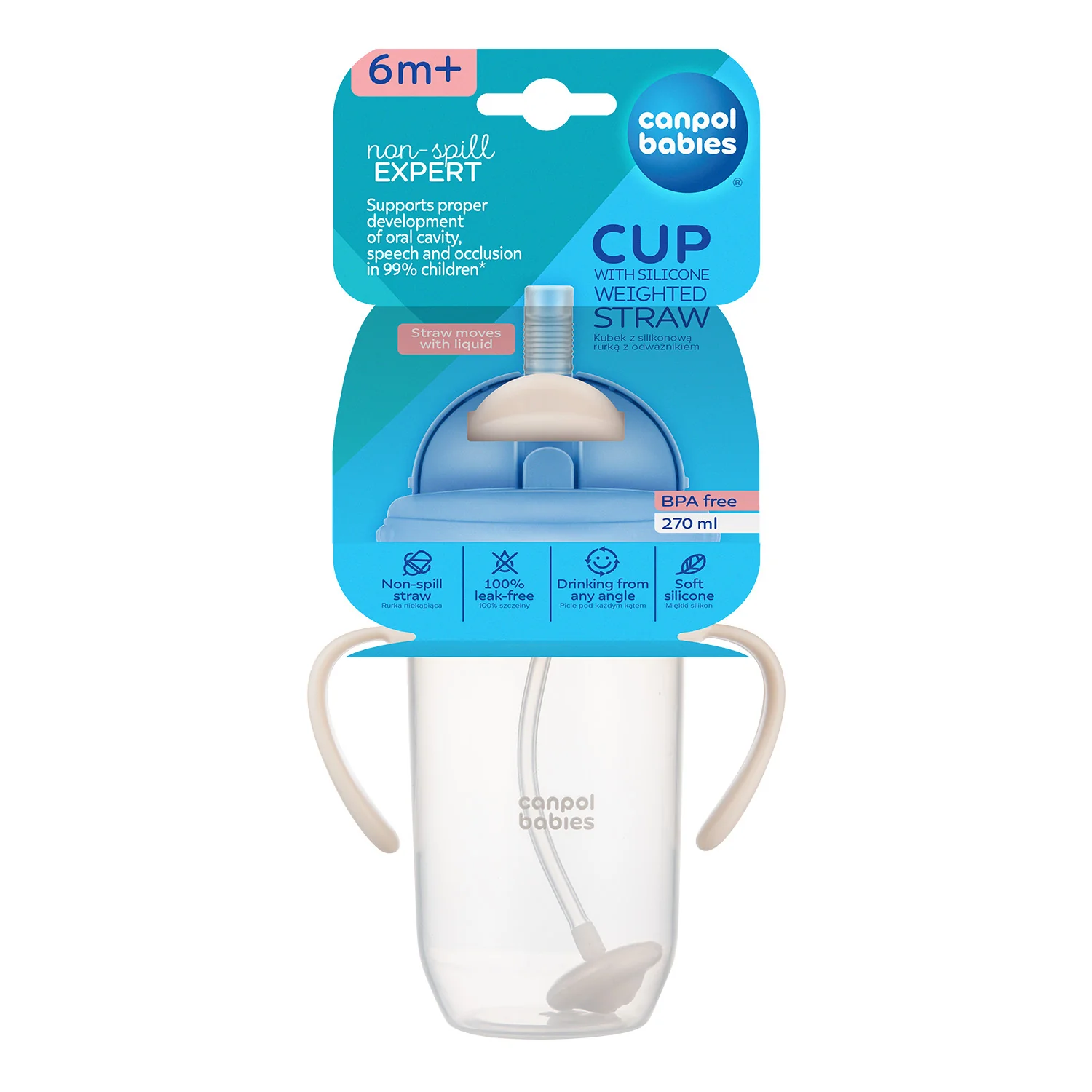 Canpol Babies kubek niekapek z rurką i odważnikiem kremowy 270 ml, 1 sztuka