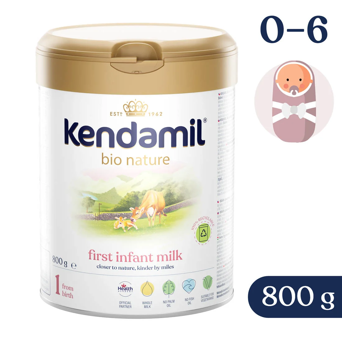 Kendamil BIO Nature 1 DHA+ Mleko początkowe dla niemowląt od urodzenia, 800 g