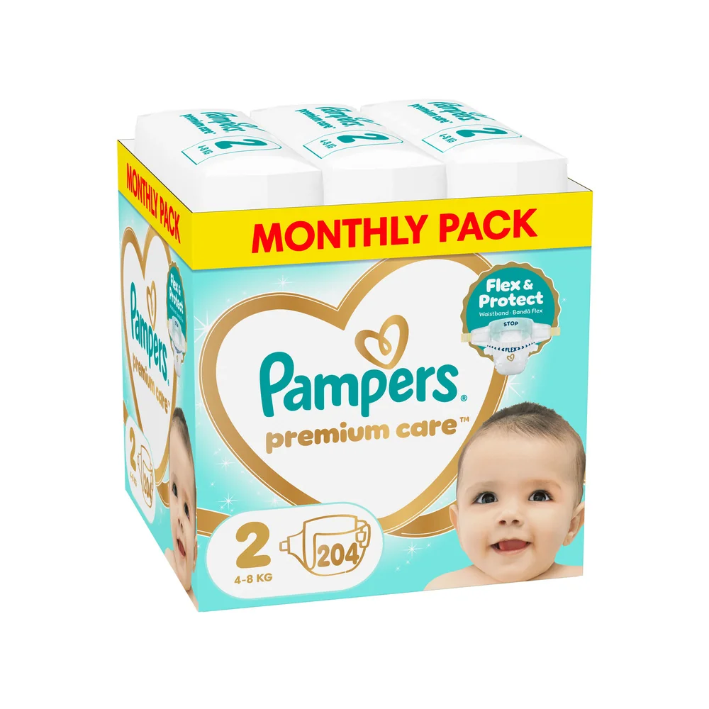 Pampers Premium Care 2 pieluchy, rozmiar 2, 4-8 kg, 204 sztuki