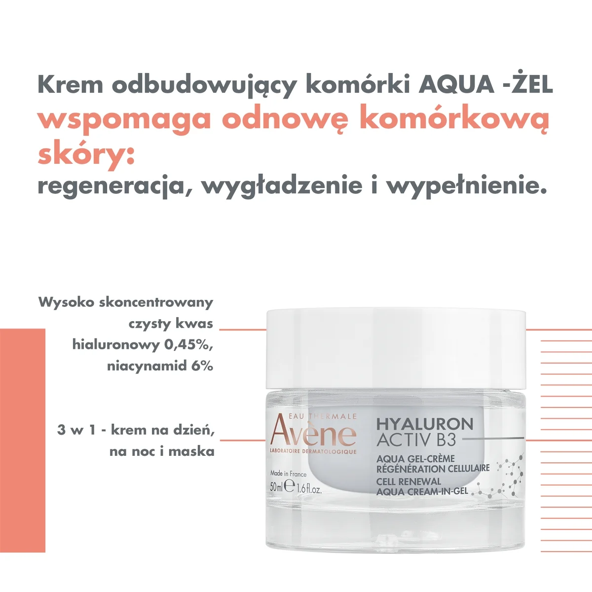 Avène Hyaluron Activ B3 krem odbudowujący komórki aqua-żel, 50 ml