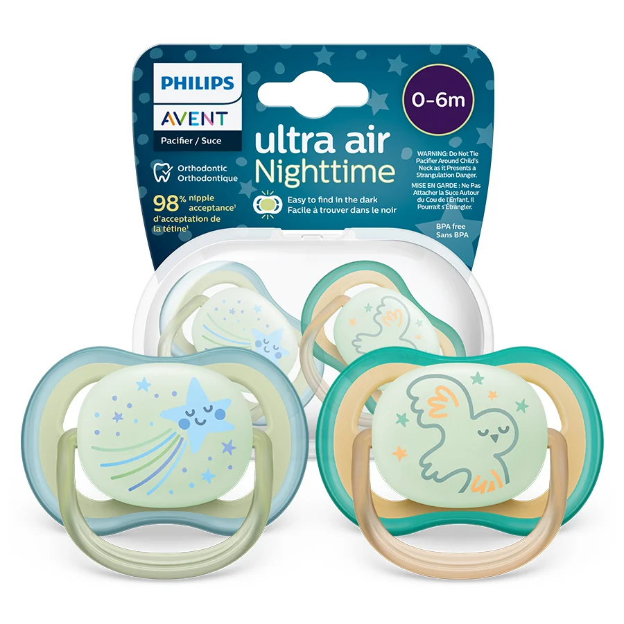 Philips Avent Ultra Air Nighttime SCF376/18 smoczek uspokajający 0-6m, 2 szt.