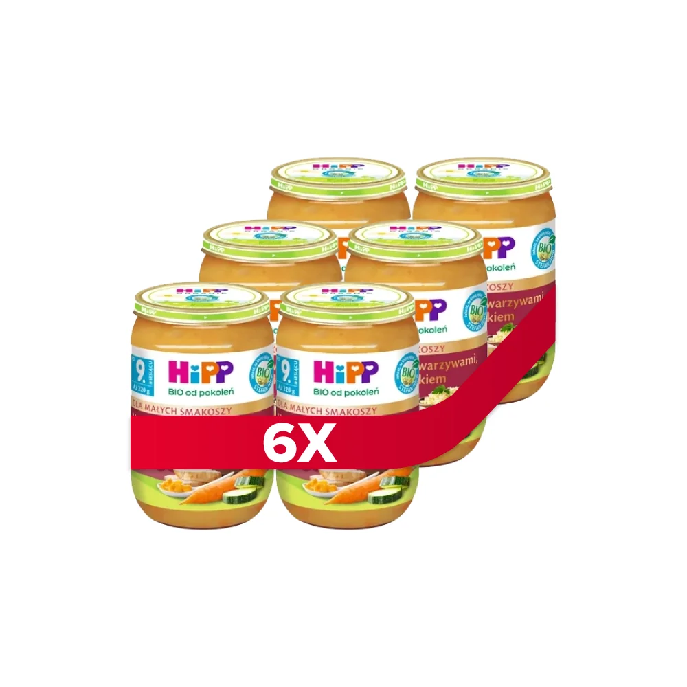 HiPP BIO od pokoleń obiadek kasza bulgur z warzywami mango i kurczakiem po 9. miesiącu, 6 x 220 g