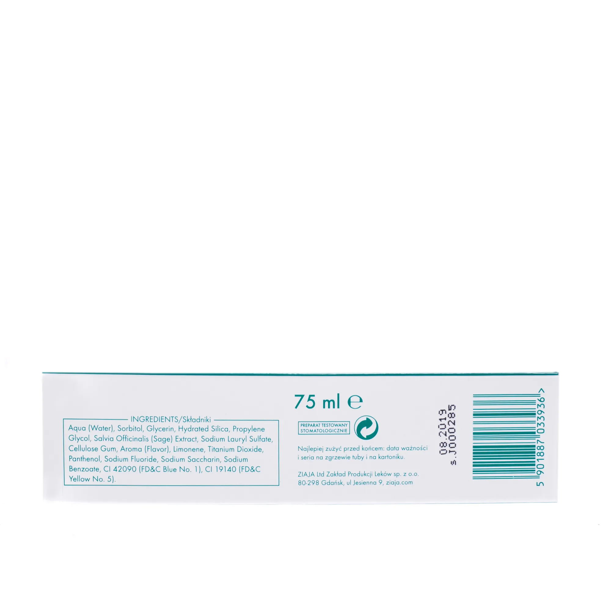 Ziaja Mintperfekt, pasta do mycia zębów z szałwią zapewniająca ochronę przeciwpróchniczą, 75 ml 