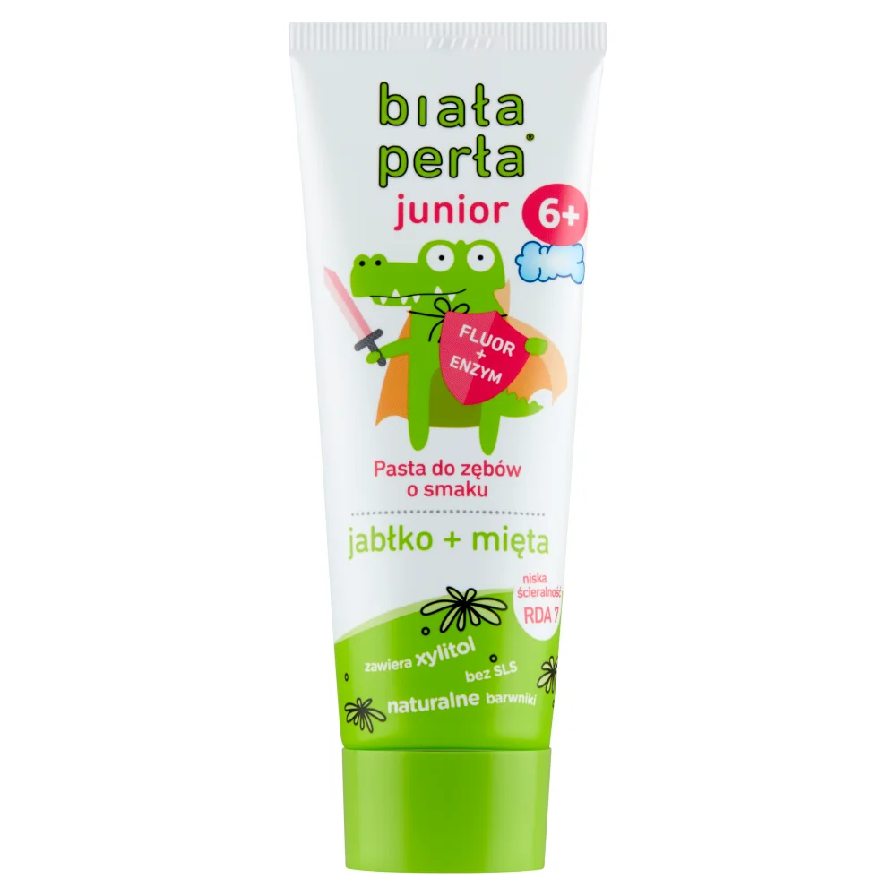 Biała Perła Junior Pasta do zębów 6+, smak jabłko-mięta, 75 ml