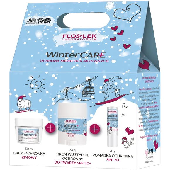 Zestaw FlosLek Winter Care , krem ochronny zimowy + krem ochronny w sztyfcie SPF 50+ + pomadka ochronna SPF 20,  50 ml + 24 g + 4 g