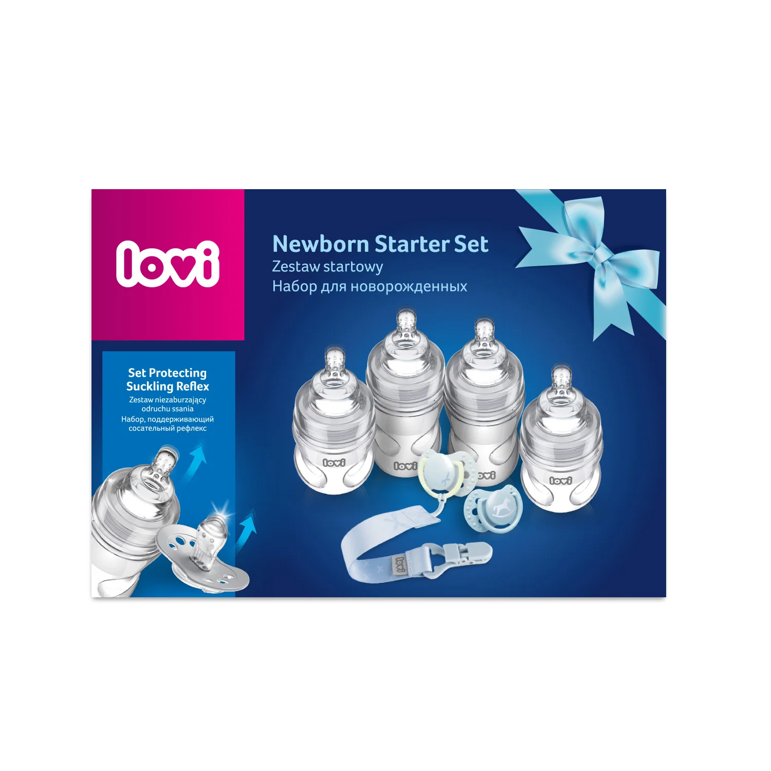 LOVI Zestaw wyprawkowy Baby Shower Boy 4 butelki medical + 2 smoczki